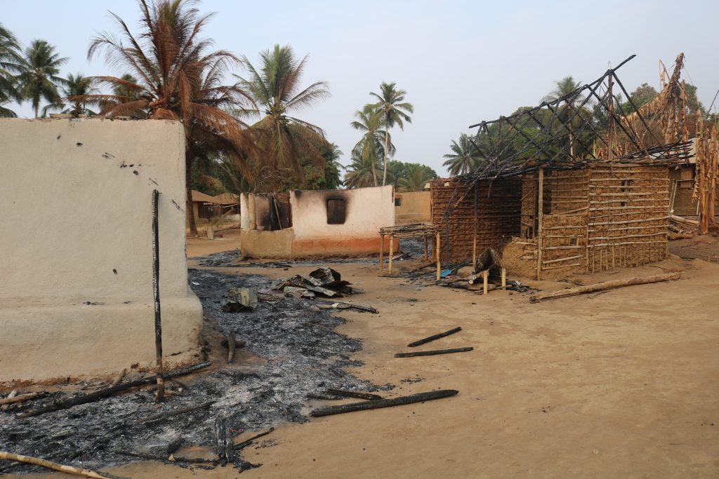 The remains of burnt houses in Manjama village. Moyamba distict.